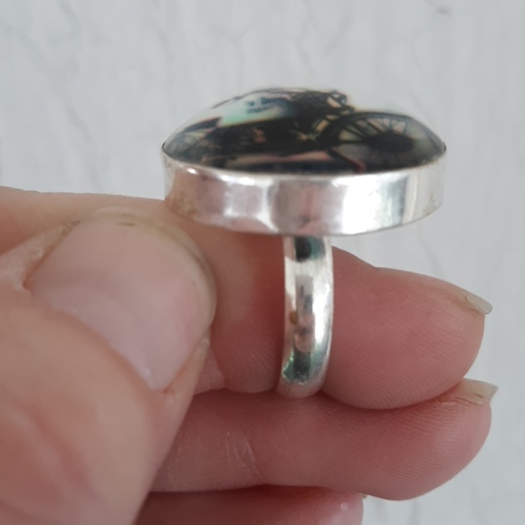 New Unique Motorcycle 925 Silver Glass Ring. - Picture 7 of 9